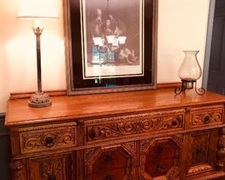 Early carved wood Jacobean sideboard by Virginia House 