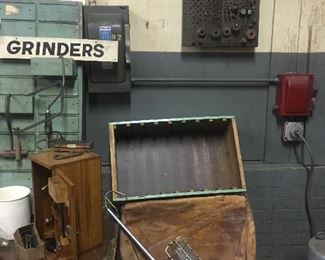 Vintage antiques offices wooden crate boxes.