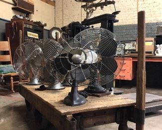 Vintage fans and industrial carts