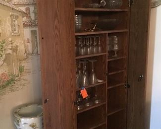 Depression glassware, one of two utility storage cabinet