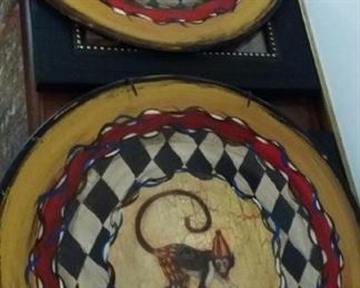 tbs pair vintage wooden painted platters