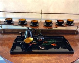 Japanese Koi Fish Lacquerware Tea Set