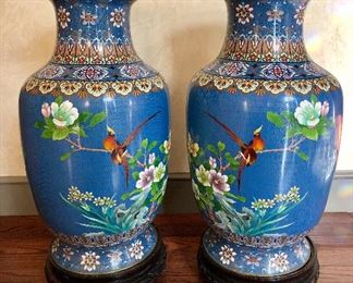 Large Chinese Cloisonne Urns with stands