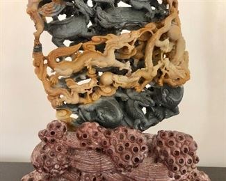 Large, intricate, Chinese Soapstone Carving
