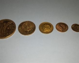 Mexico Gold Type Set: 50 peso; 20 peso; 10 peso; 5 peso; 2.5 peso; 2 peso