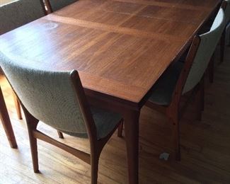 Danish teak dining refractory table and chairs