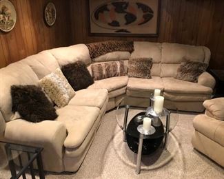 Sectional couch glass coffee table