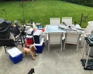 Grill, table and chairs