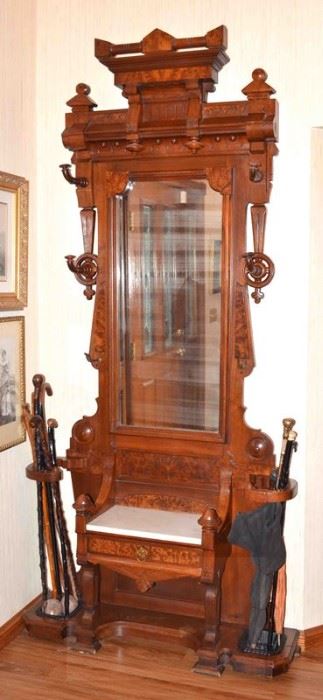 VICTORIAN HALL TREE w/MARBLE INSERT, Approx. 7'8" Tall