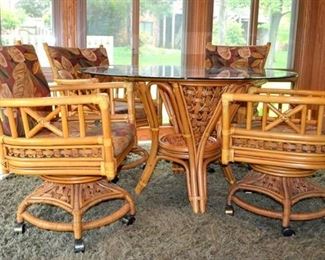 BAMBOO DINETTE w/GLASS TOP TABLE & 4 CHAIRS