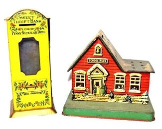 Painted Tin Bank Marked SWEET THRIFT BANK