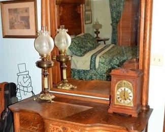 LATE 1800's OAK CROWN DRESSER - 2 DRAWER