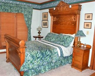LATE 1800's OAK HIGH CROWN BED