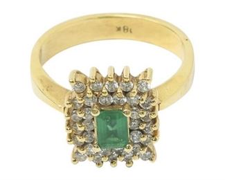 1. Womens 18K Yellow Gold Ring wEmerald Diamonds