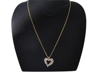 4. Womens 14K Yellow Gold Heart Pendant wDiamonds and Chain