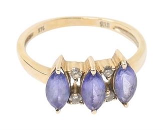 3. Womens 14K Yellow Gold Ring wAmethysts Diamonds