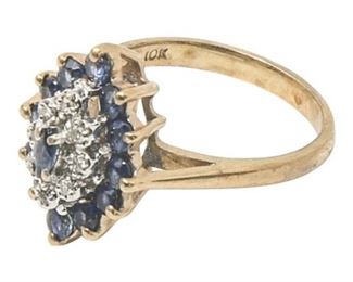 12. Womens 10K Yellow Gold Ring wSapphires Diamonds