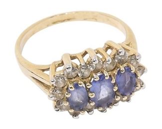 23. Womens 14K Yellow Gold Diamond  Sapphire Ring