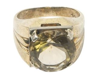 29. Mens 10K Gold Ring wLarge Yellow Center Stone