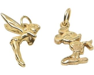 35. Two 2 DISNEY 14K Yellow Gold Pendant Charms