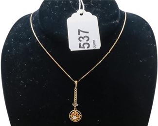 37. Womens 14K Yellow Gold Necklace wDiamond Pendant