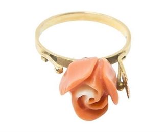 44. Womens Gold  Coral Flower Ring