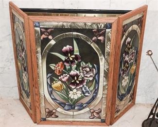 87. Three 3 Panel Fireplace Screen in Stained Glass