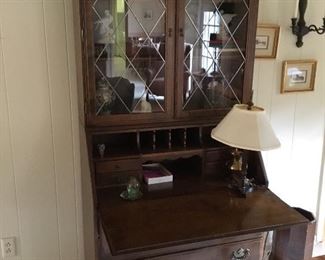 Secretary, drop down desk with display cabinet