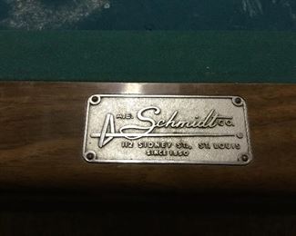 AE Schmidt Company logo on Pool Table -