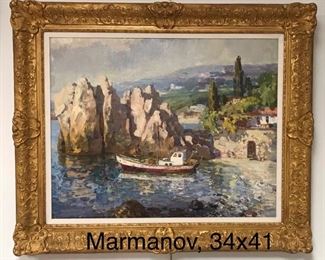 Piotr Marmanov, Crimean Harbor Scene, c. 1990, oil on canvas