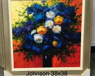Johnson, "Modern Still Life" oil on canvas, 38 x 38 in. as framed