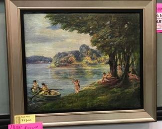 O. Erickson (attributed), oil on canvas, "The Picnic" c. 1915, (22 x 26 in. canvas)