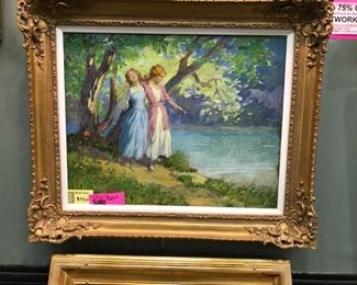 George Varian, "Two Sisters", oil on canvas, c. 1919, 32 x 38 in. framed.