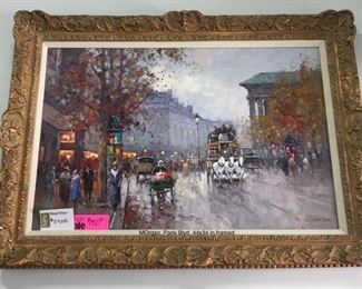 Morgan, Paris Boulevard Scene, oil on canvas, 44 x 34 in. framed