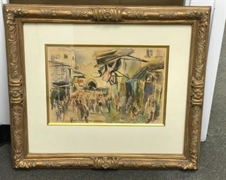 Jerusalem Suk, Old City, c. 1967, one of two watercolors by Israeli artist