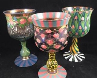 Set of Three Mackenzie Childs Water Goblets