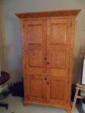 David T. Smith bird's eye maple Linen Press:
39" wide x 24" deep x 76" tall
(interior has adjustable shelves)Note:  the crown itself measures 44" wide