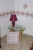 Round Glass and Brass Side Table and lamp
