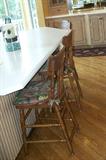 4 wood pressed back Stools