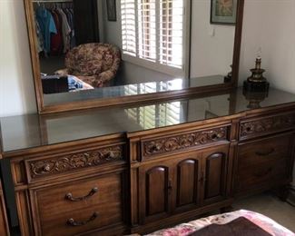 Dresser with glass top and mirror