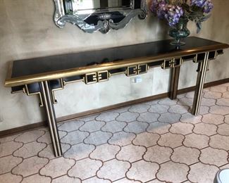 Mastercraft brass and black lacquer sofa table