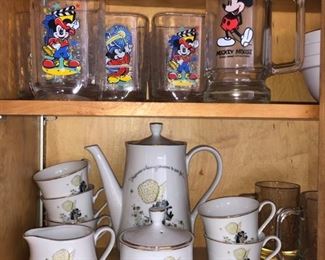 Mickey Mouse glasses and Holly Hobbie coffee set