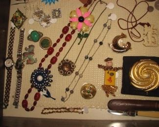 Vintage jewelry, watches, bakelite, knives