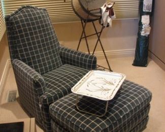 vintage designer chair & ottoman, folding butler, hat box