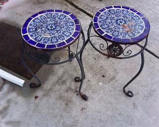 Blue & White Mosaic Plant Stands