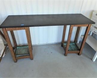 5 pc. Table, Wood Legs w/ Patina Copper Trays https://ctbids.com/#!/description/share/166482