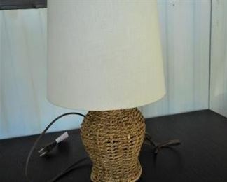 Small Wicker Base Lamp w/linen Shade - 17" tall. https://ctbids.com/#!/description/share/166495