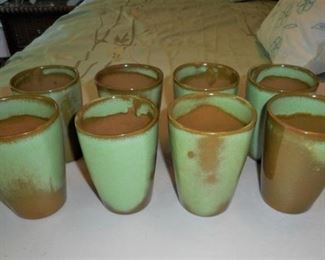 Set of 8 Wine Glasses - Green & Brown pottery - Francoma https://ctbids.com/#!/description/share/166527