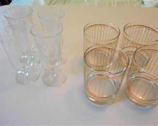 8 pc lot of glasses - 2 sets - 1 set "Culver" gold accent and 1 set etched https://ctbids.com/#!/description/share/166568