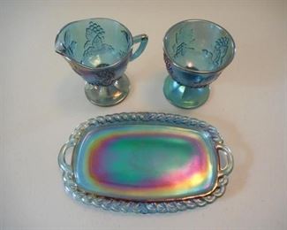 3 piece set of blue Carnival glass sugar, creamer & tray https://ctbids.com/#!/description/share/166590
